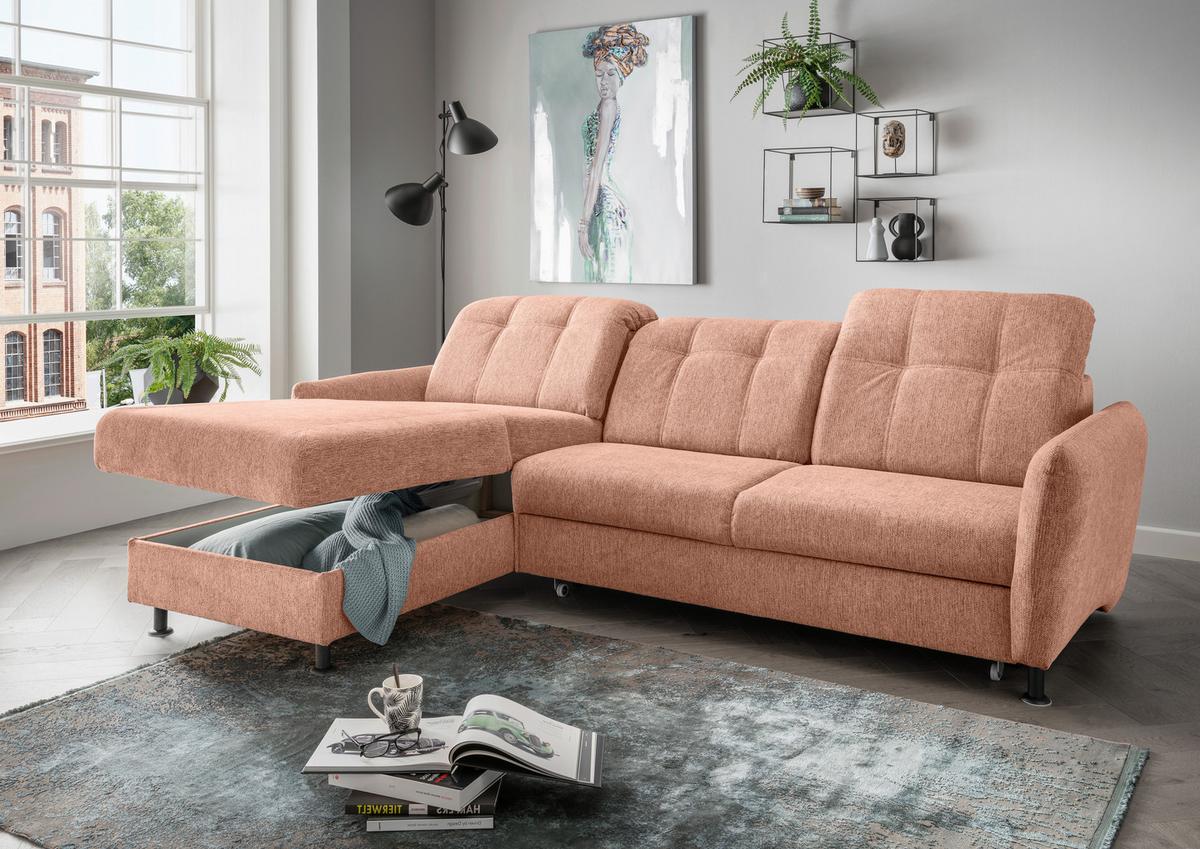 Ecksofa Minori Chenille Koralle, S: 184x267 cm - Koralle/Schwarz, MODERN, Textil (184/267cm) - Livetastic