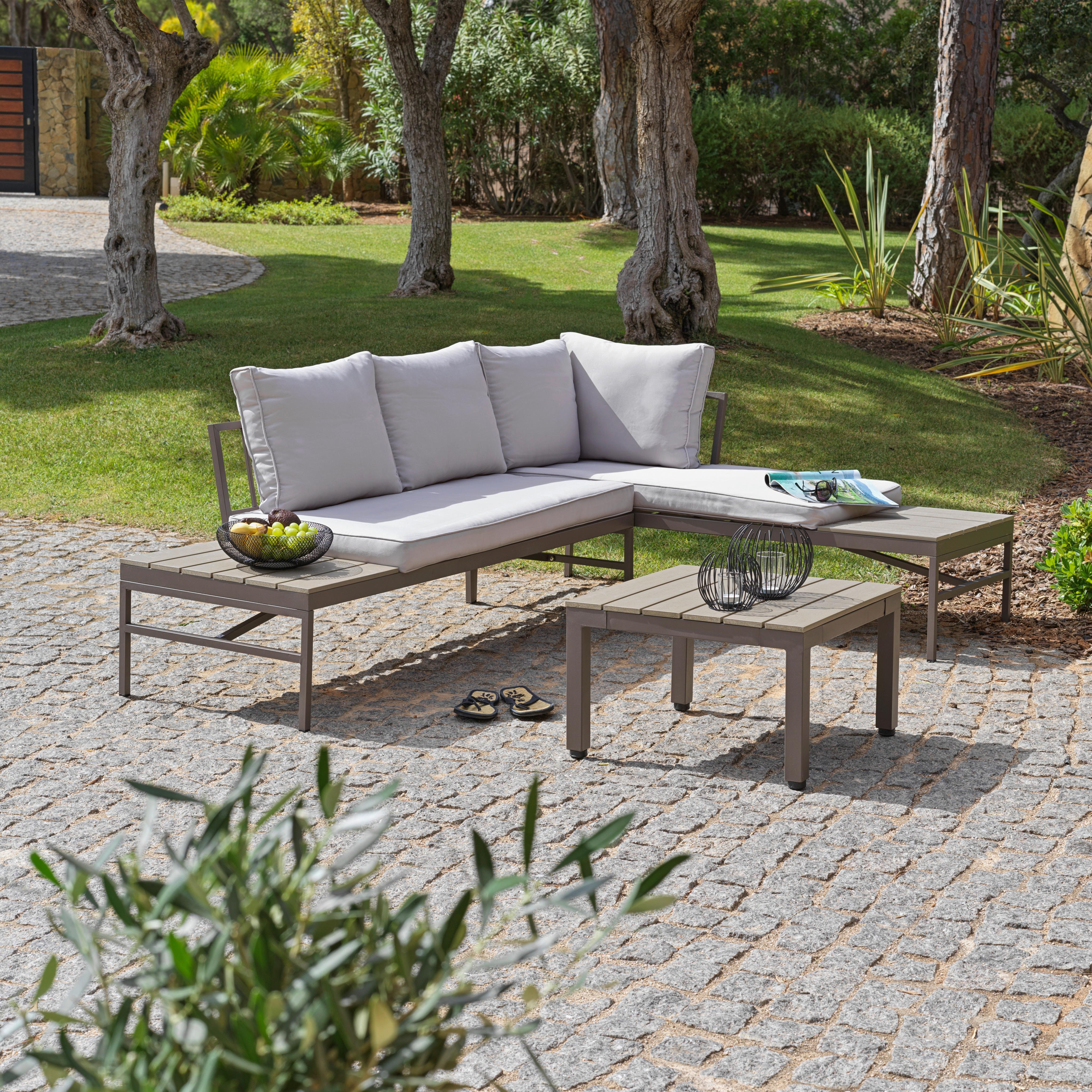 Loungegarnitur 3-Tlg. Oslo Aus Metall/Kunststoff mit Kissen - Braun/Grau, MODERN, Kunststoff/Textil (215/154,5cm) - Luca Bessoni