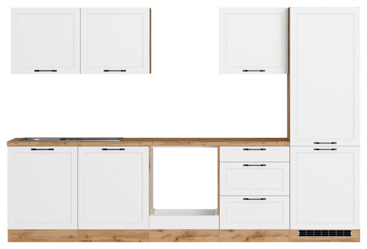 Küchenzeile Meran Ohne Geräte B: 300 Cm Weiß/eiche Dekor - Eiche Wotan/Weiß, LIFESTYLE, Holzwerkstoff (300cm) - Held