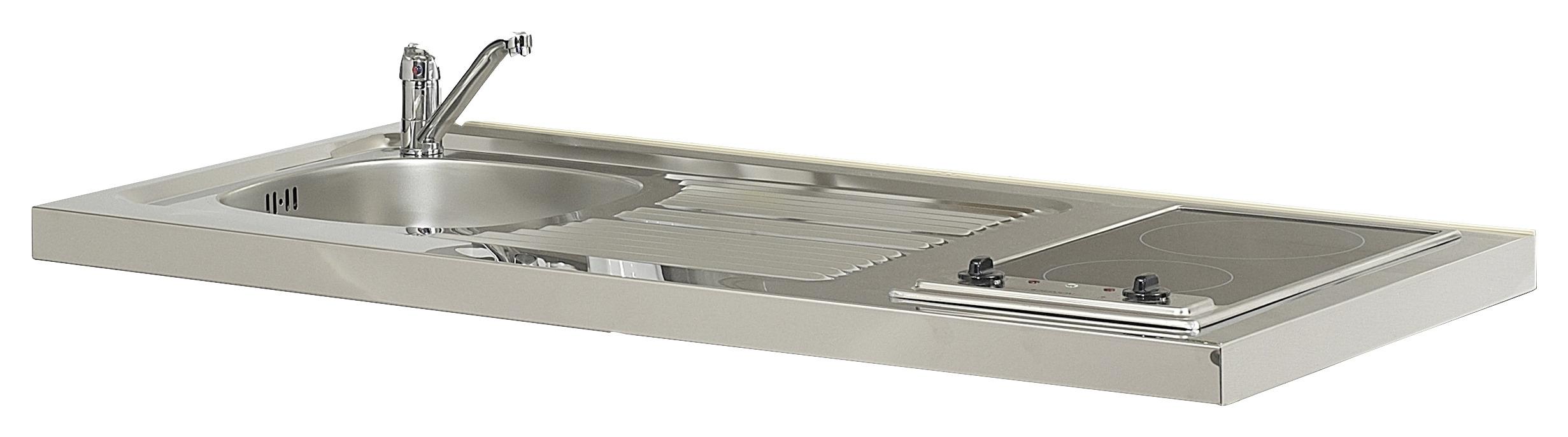 Respekta Miniküche mit Kühlschrank + Kochfeld 100 cm Schwarz/Eiche