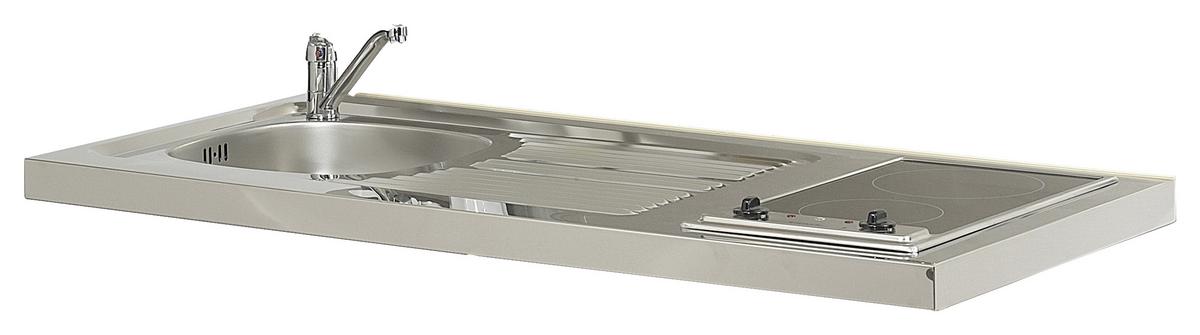Schrankküche mit Kühlschrank + Kochfeld 104 cm Elegant - Weiß, MODERN, Holzwerkstoff/Metall (104/193/67cm) - Respekta