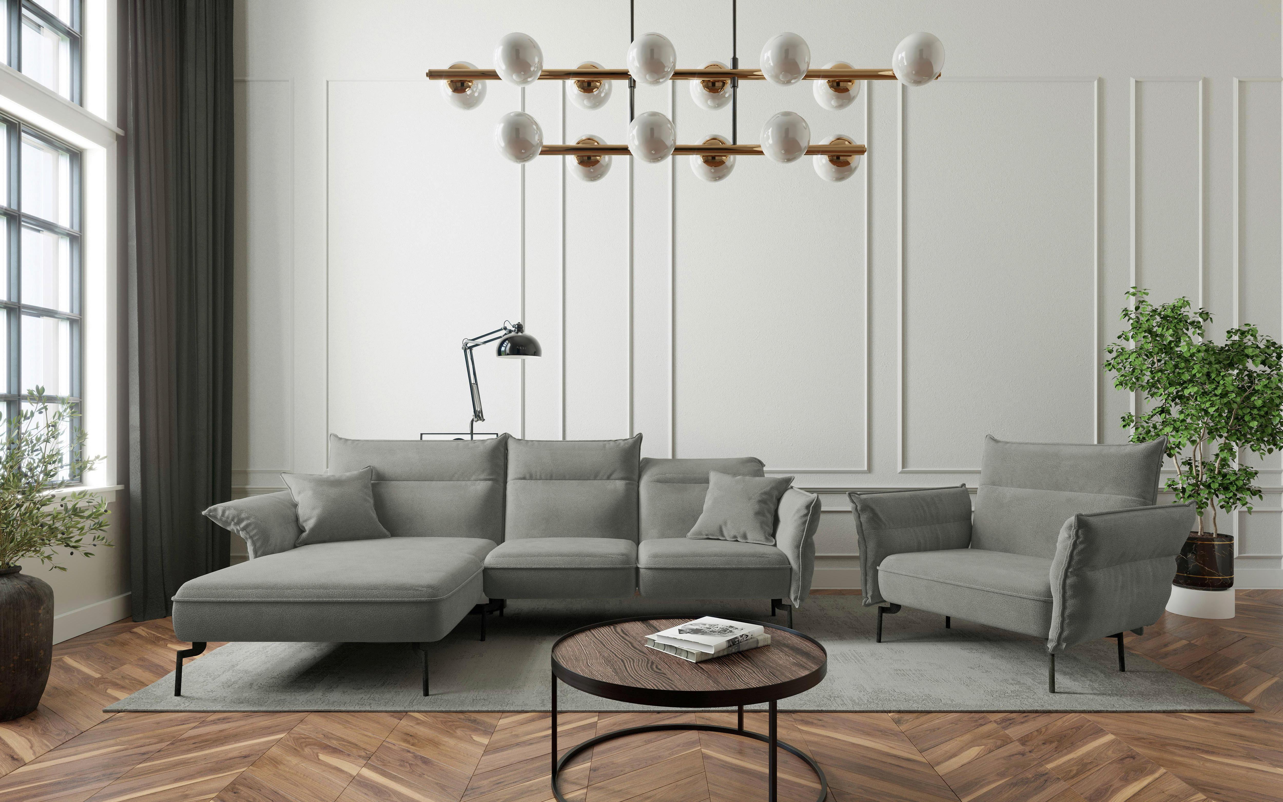 Sitzgarnitur Jakarta - Edelstahlfarben/Grau, Design, Textil (185/265cm) - Livetastic