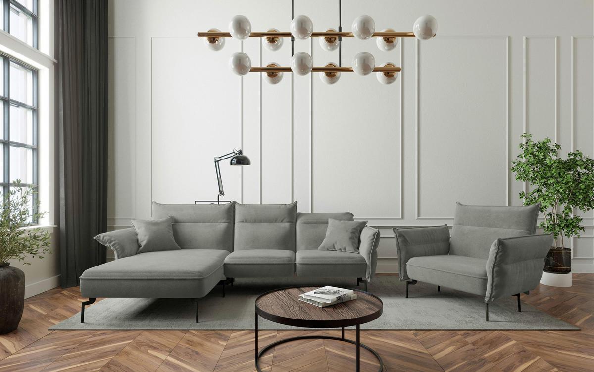 Sitzgarnitur Jakarta - Edelstahlfarben/Grau, Design, Textil (185/265cm) - Livetastic