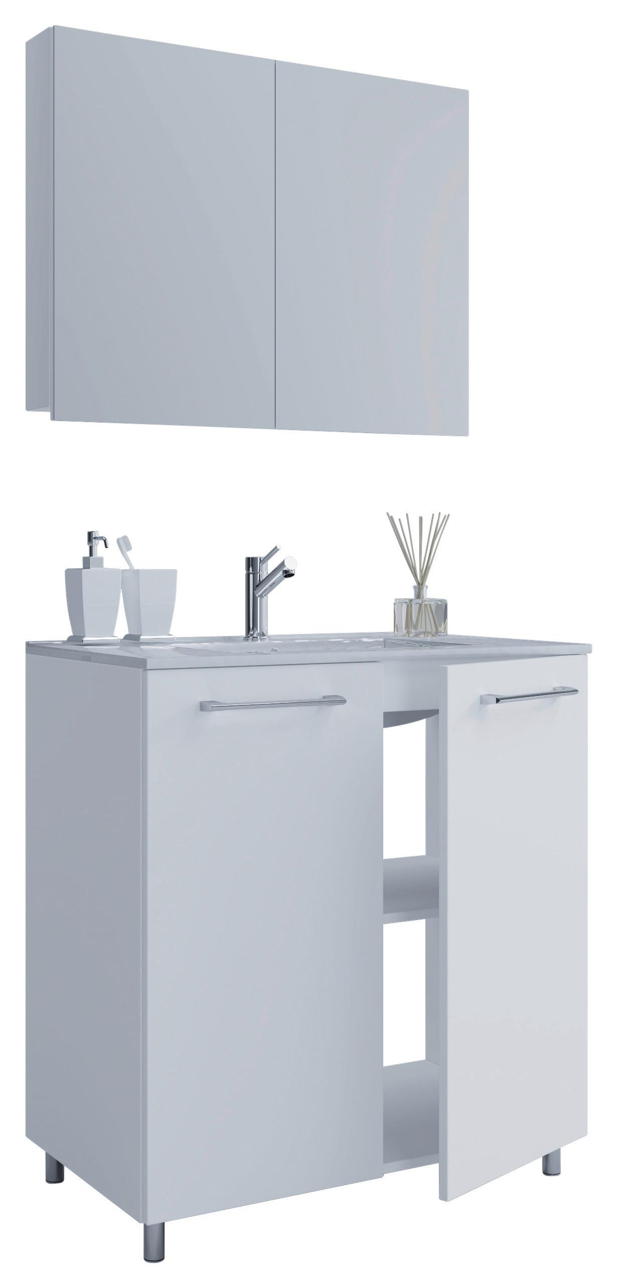 Badezimmer Gilos 3-Teilig Weiß B: 80 cm - Alufarben/Weiß, MODERN, Keramik/Holzwerkstoff (80cm) - MID.YOU