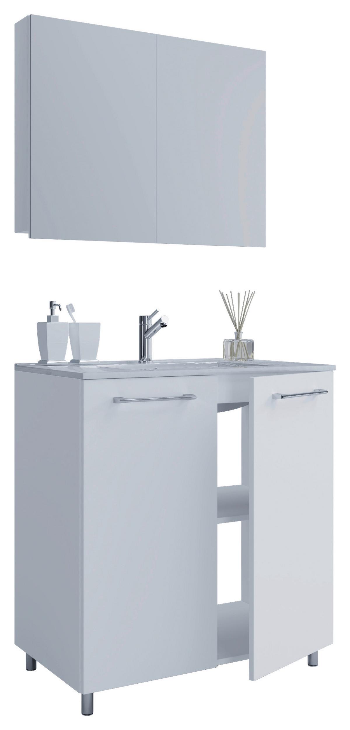 Badezimmer Gilos 3-Teilig Weiß B: 80 cm - Alufarben/Weiß, MODERN, Keramik/Holzwerkstoff (80cm) - MID.YOU