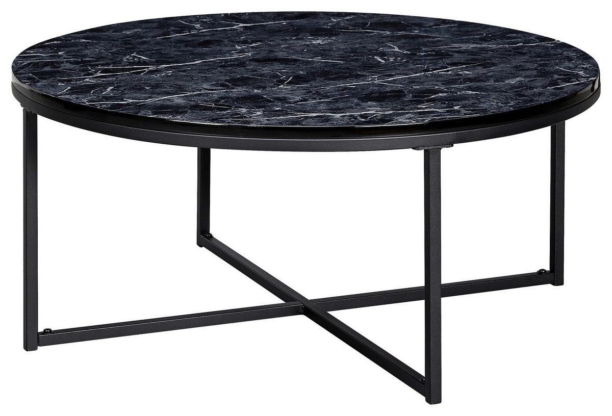 Couchtisch Rund In Marmoroptik Mit Stahlgestell, Schwarz - Schwarz, KONVENTIONELL, Holzwerkstoff/Metall (80/80/36cm) - MID.YOU
