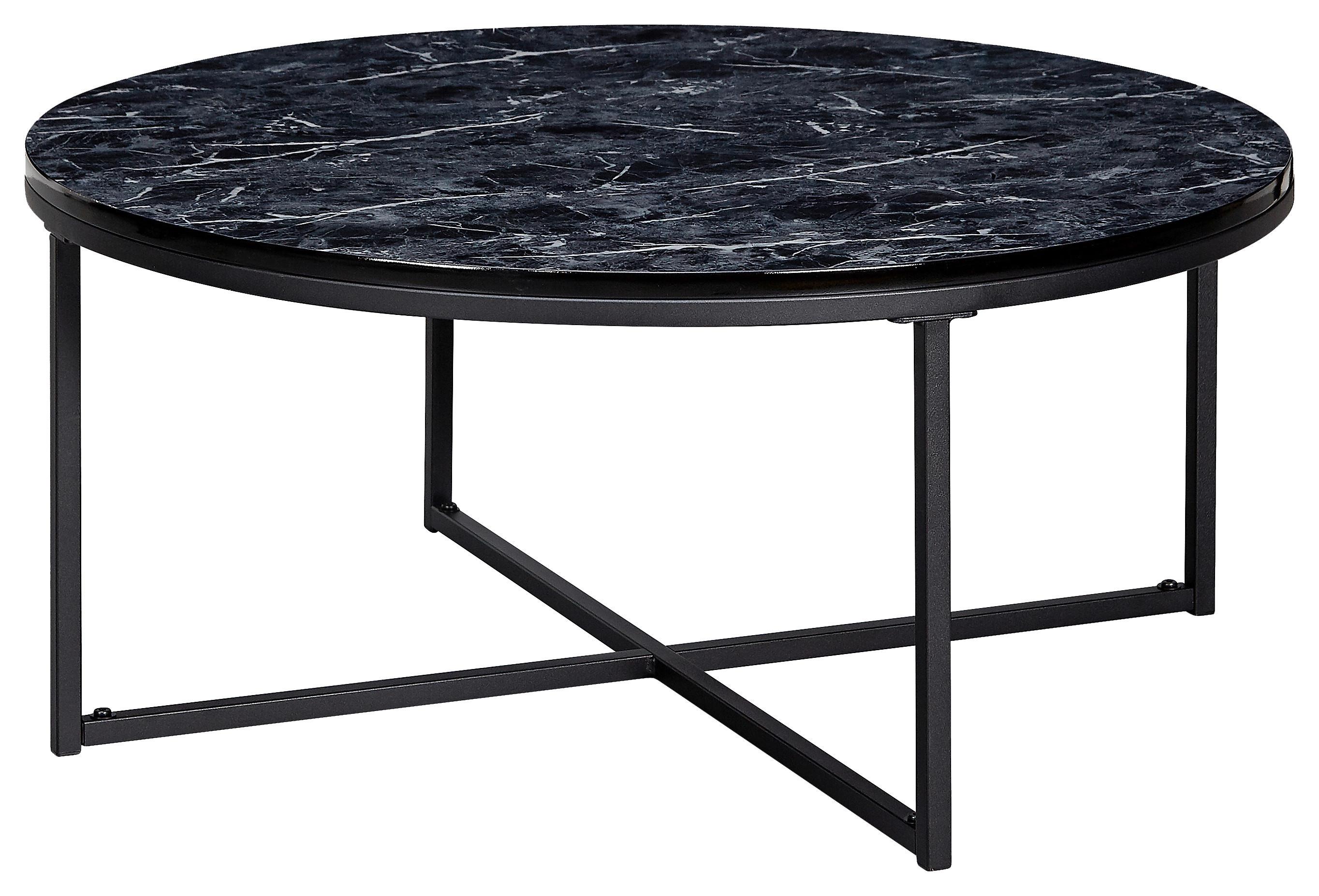 Couchtisch Rund In Marmoroptik mit Stahlgestell, Schwarz