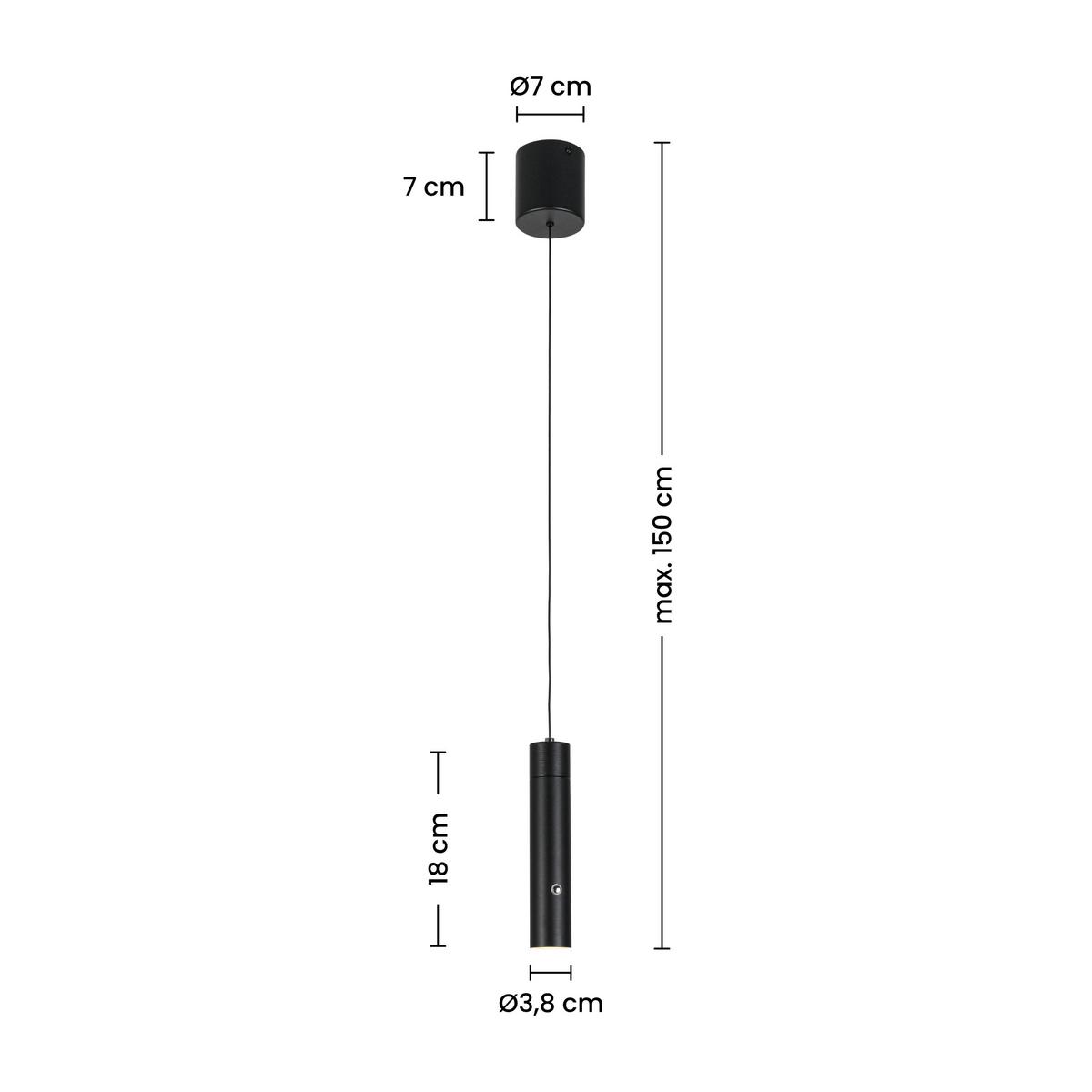 ZÁVĚSNÉ SVÍTIDLO SUSO - černá, Moderní, kov/plast (3,8/3,8/150cm) - Mömax