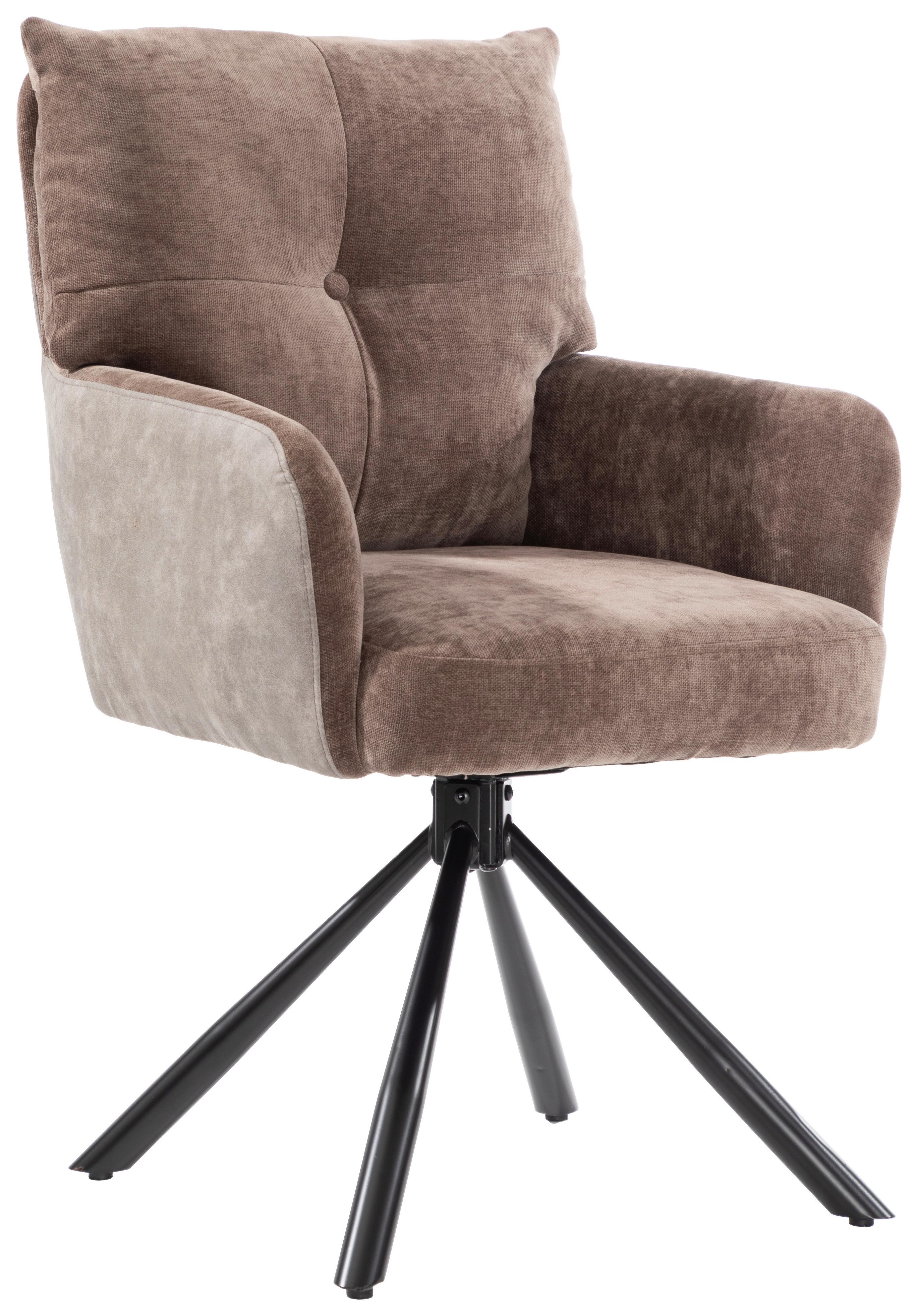 Otoční židle s područkami SOPHIE hnědá - černá/hnědá, Moderní, kov/textil (60/93/67cm) - Premium Living