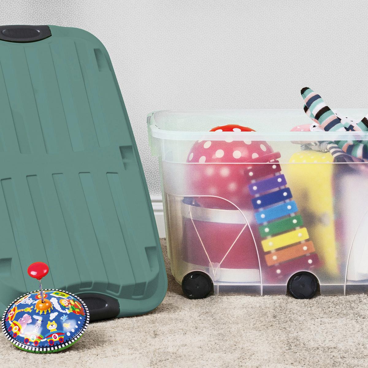 Box mit Deckel Grün Transparent B: 40 cm - Transparent/Grün, Basics, Kunststoff (59,5/40/37cm) - Rotho