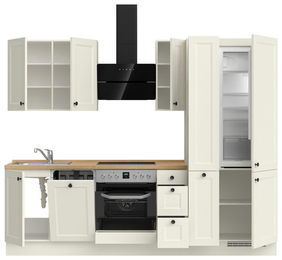 Kuchynská linka 270 cm, biela/dekor dub Sierra - čierna/biela, Modern, kov/kompozitné drevo (270cm) - Nobilia