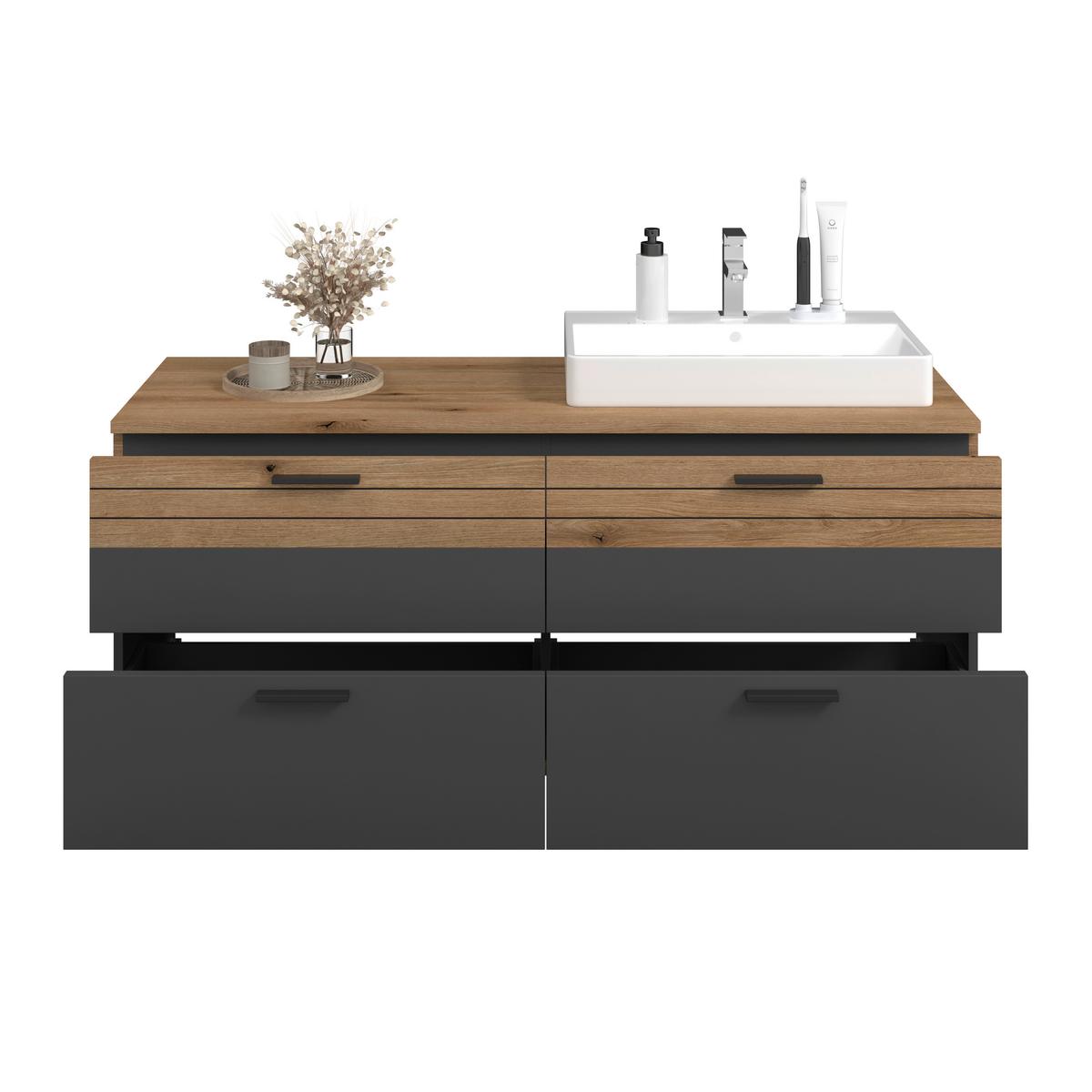 Waschbeckenunterschrank Cotia Cotlu B: 57 cm Anthrazit - Eichefarben/Anthrazit, MODERN, Keramik/Holzwerkstoff (140/57/48cm) - James Wood