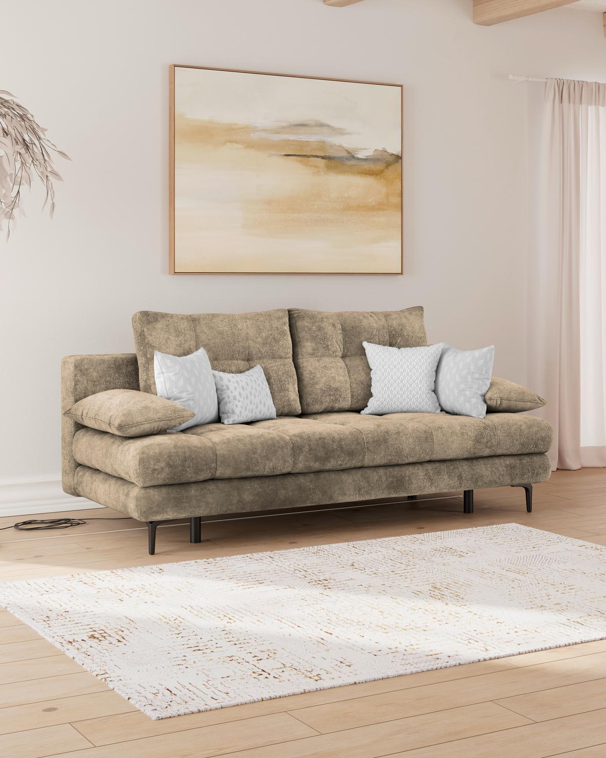 Schlafsofa Perla Hellbraun B: 203 cm - Hellbraun/Schwarz, KONVENTIONELL, Textil (203/94/96cm)