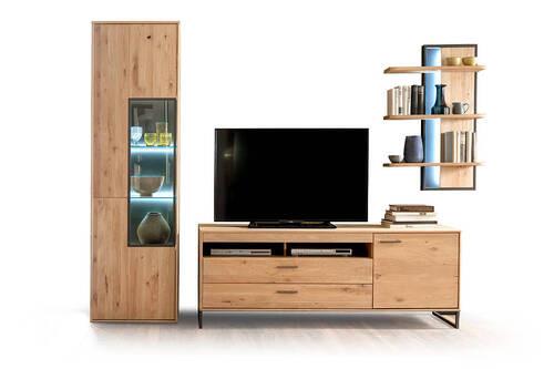 Wohnkombination teilmassiv 3--teilig. Portland Eichefarben - Eichefarben/Schwarz, Design, Glas/Holz (298/207/50cm) - Livetastic