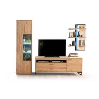Wohnkombination teilmassiv 3--teilig. Portland Eichefarben - Eichefarben/Schwarz, Design, Glas/Holz (298/207/50cm) - Livetastic