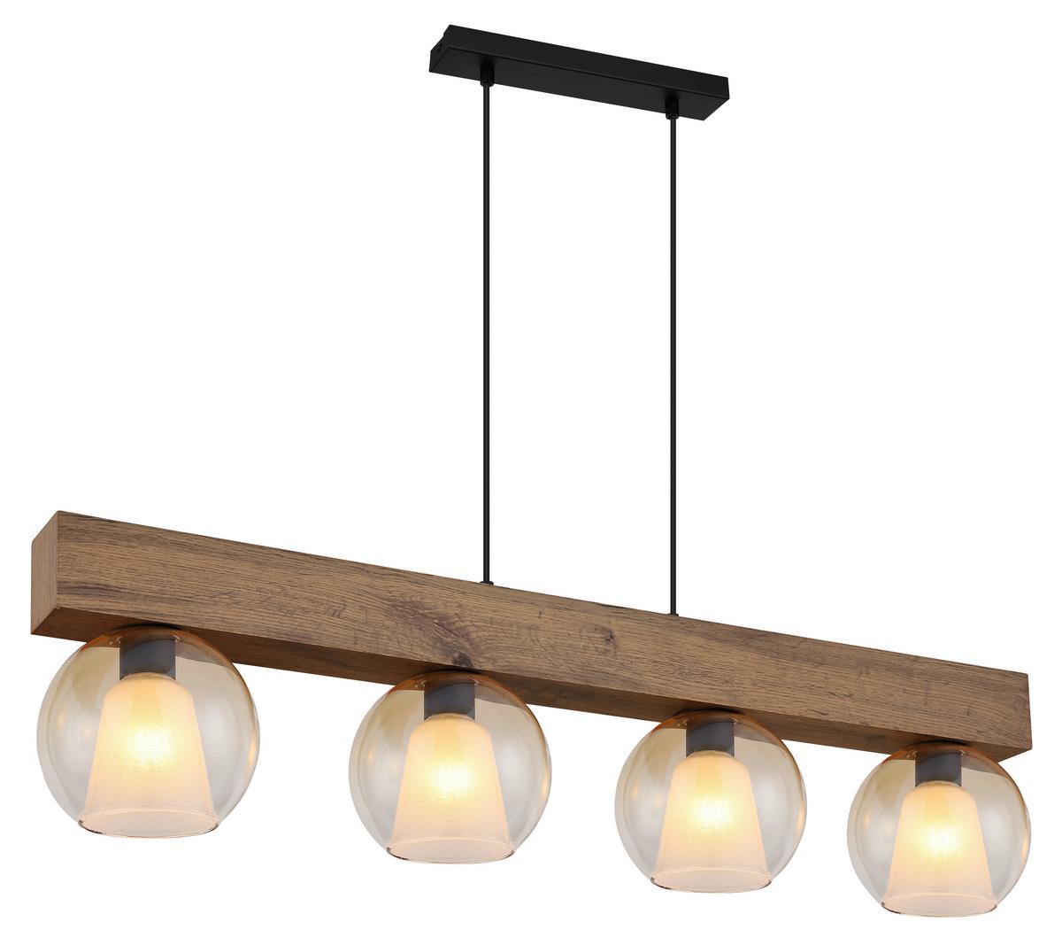 Hängeleuchte Barry L: 100 Cm Klar Schwarz Dunkelbraun - Klar/Dunkelbraun, Basics, Glas/Holzwerkstoff (100/18/120cm) - Globo