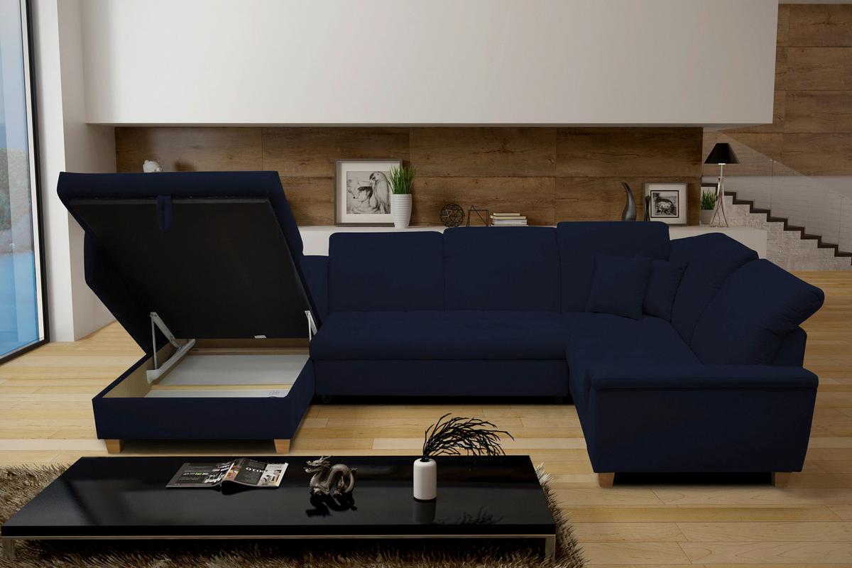 Wohnlandschaft Franzi Mit Schlaffunktion Blau - Eichefarben/Dunkelblau, KONVENTIONELL, Textil (170/352/214cm) - MID.YOU