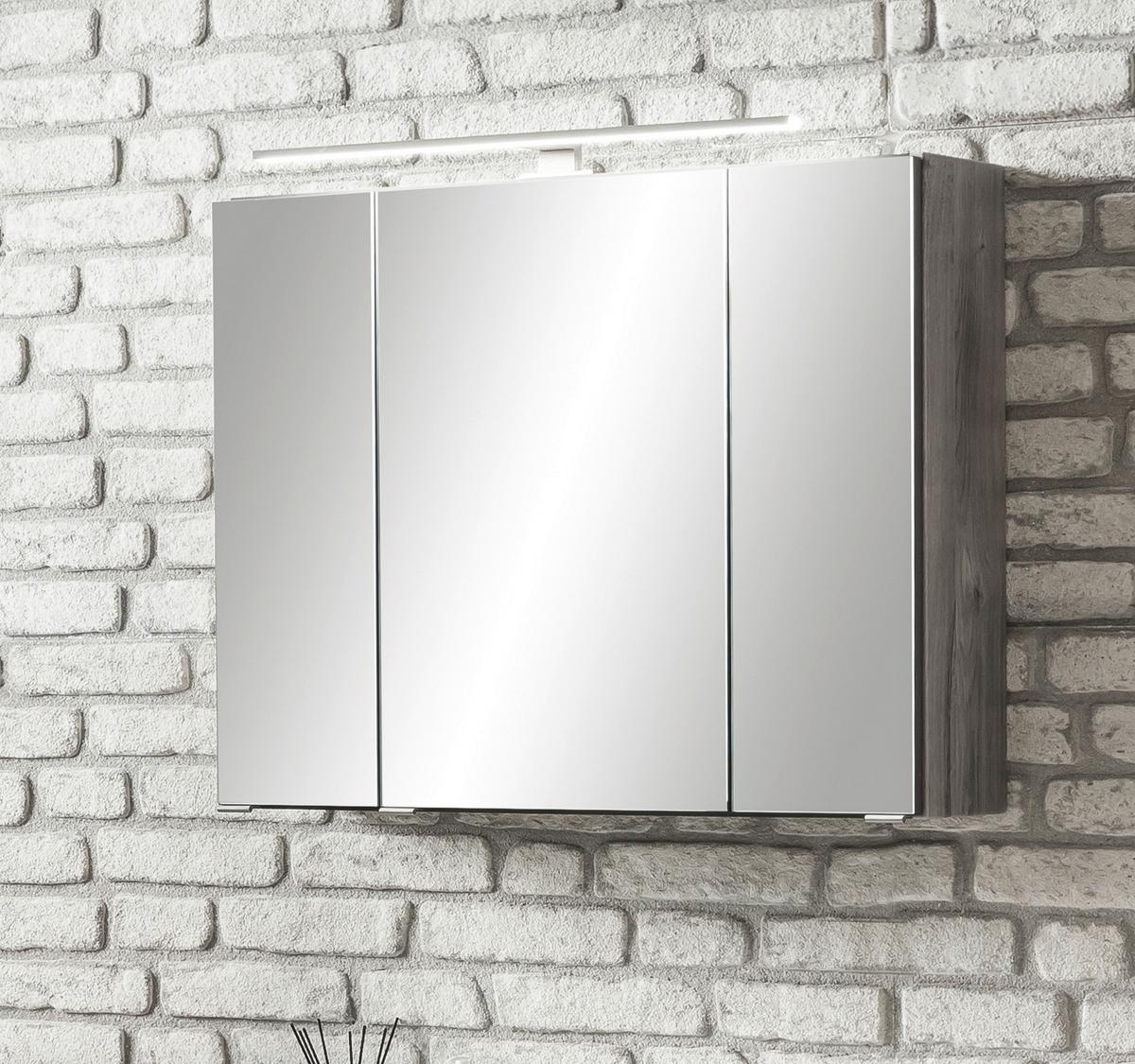 Spiegelschrank Stockholm Mit Led 3-Türig Bxhxt: 80x64x20 Cm - Eichefarben, KONVENTIONELL, Glas/Holzwerkstoff (80/64/20cm) - Held