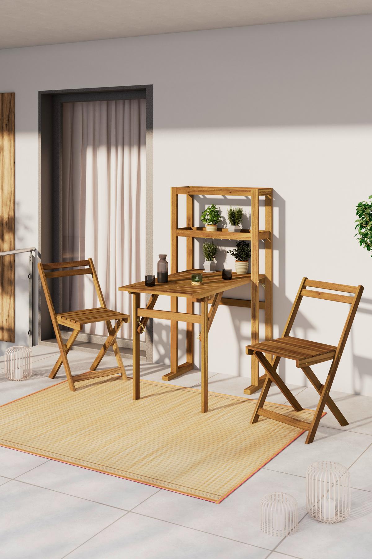 Balkonset Kiel - Akaziefarben, MODERN, Holz (65/42/131/78/85/48cm) - James Wood