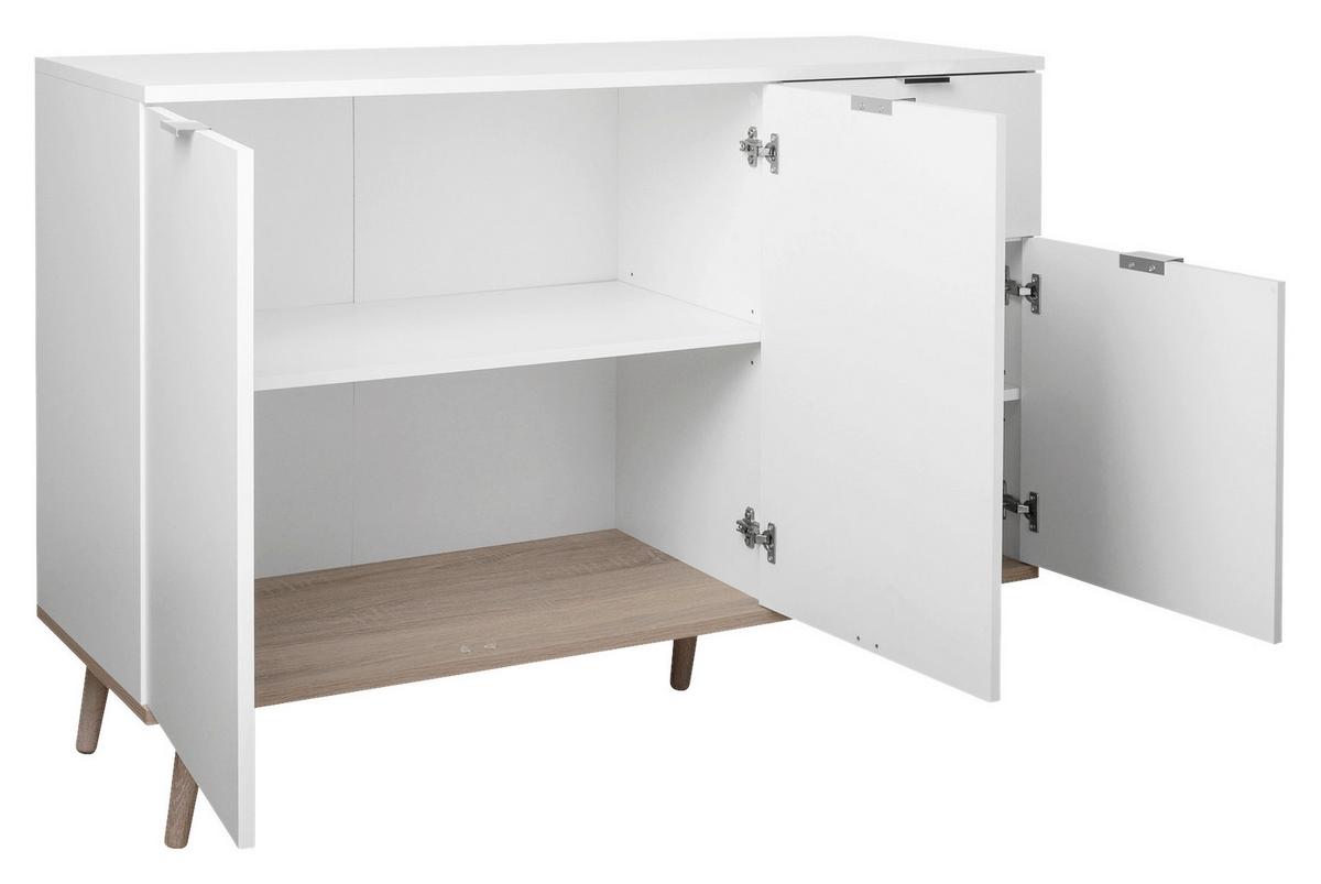 Kommode Mit Echtholz-füßen B 120cm Göteborg 56, Weiß/eiche - Weiß/Sonoma Eiche, KONVENTIONELL, Holzwerkstoff (120/85/40cm) - MID.YOU