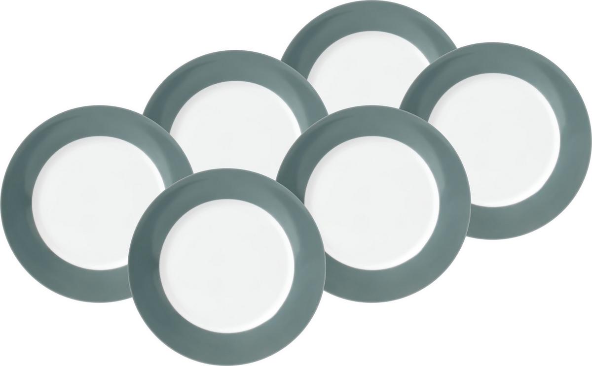 Speisetellerset Grau Weiß 6-teilig D: 26,5 cm - Weiß/Grau, Basics, Keramik (26,5cm) - Van Well