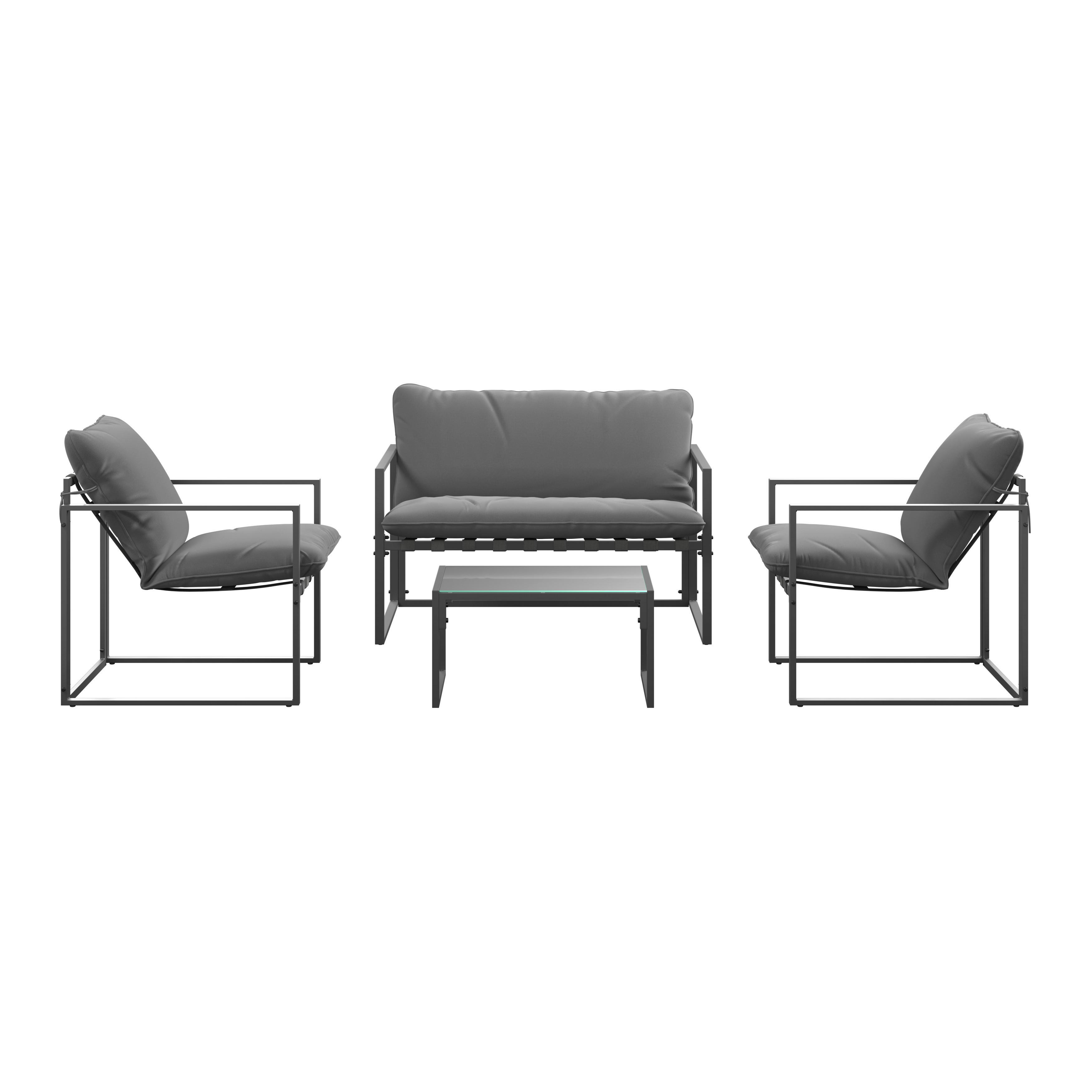 Loungegarnitur Göteborg 4-tlg. Eisen, Glas in Schwarz/Grau