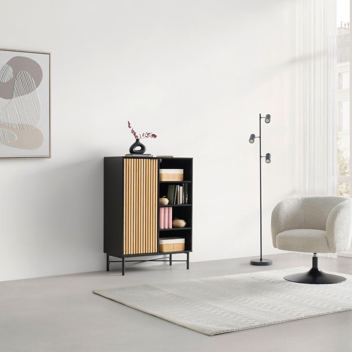 KOMODA MADRID -EXKLUSIV- - černá/přírodní barvy, Moderní, kov/dřevo (80/114/40cm) - Mömax