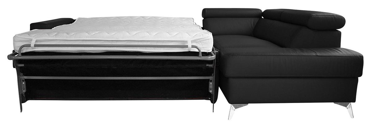 Ecksofa Mondo, Schwarz S: 286x208 Cm - Chromfarben/Schwarz, Design, Leder/Textil (286/208cm) - Livetastic