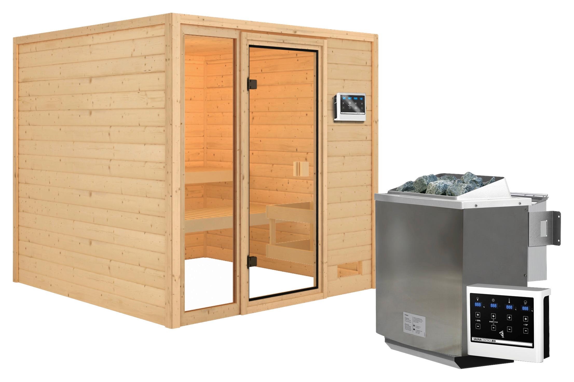 Sauna Marseille 3 mit Ext. Steuerung 196x187x196 cm - Naturfarben, Basics, Holz (196/187/196cm) - Karibu