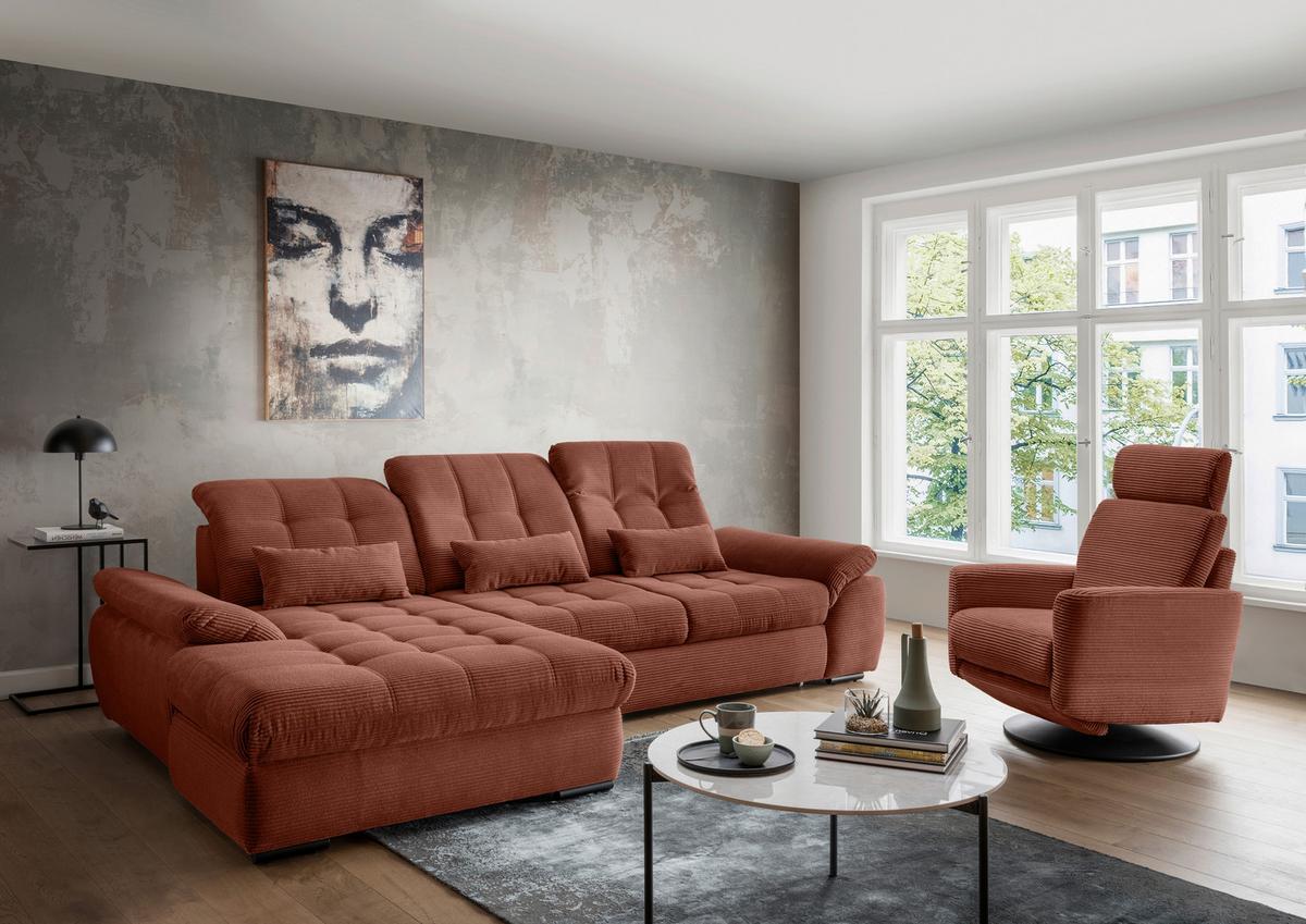 Ecksofa Mit Bettkasten Rigatti Koralle S: 184x314 Cm - Koralle/Schwarz, MODERN, Textil (184/314cm) - Livetastic