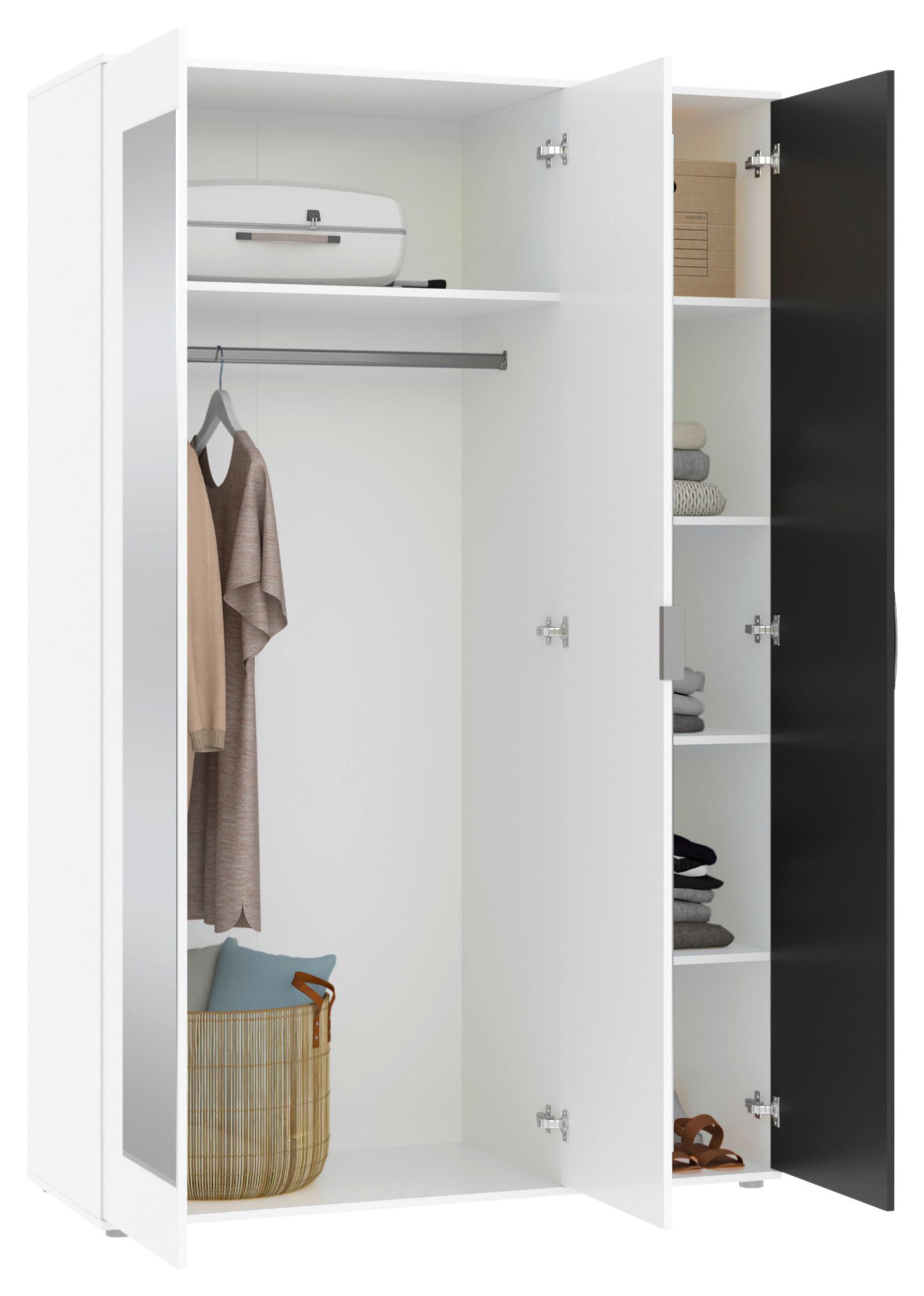 Kleiderschrank Jan Weiß/Anthrazit, B: 135 cm - Anthrazit/Weiß, Trend, Glas/Holzwerkstoff (135/210/52cm)