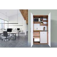 Schrankküche mit Kühlschrank + Kochfeld 104 cm Weiß - Edelstahlfarben/Eichefarben, KONVENTIONELL, Holzwerkstoff/Metall (104/193/67cm) - Respekta