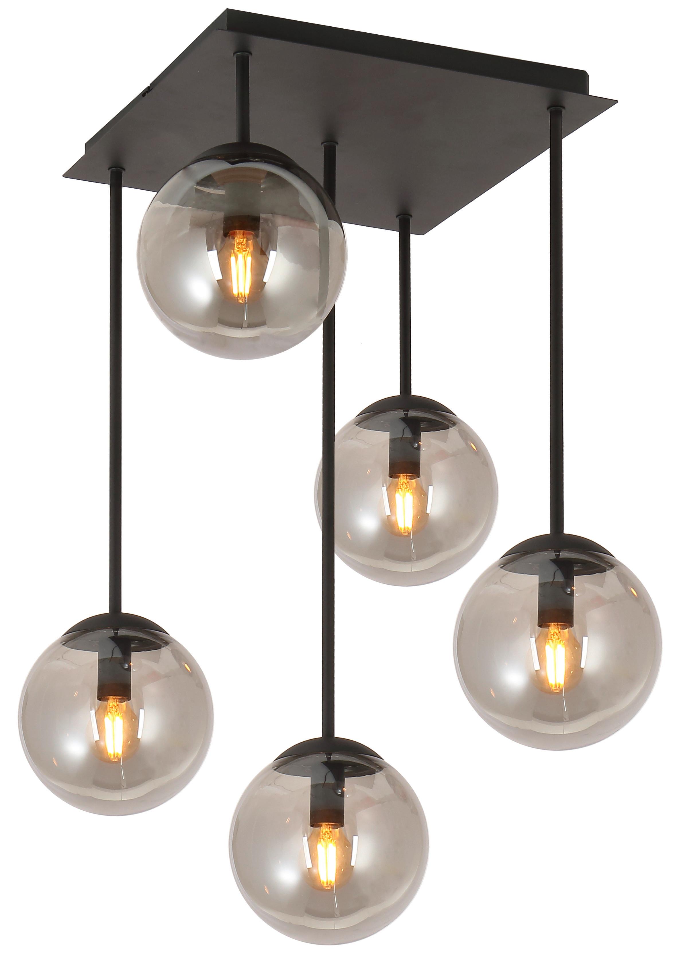 Hängeleuchte Yasmin H: 60 Cm 5-Flammig - Schwarz, ROMANTIK / LANDHAUS, Glas/Metall (41/41/60cm) - James Wood