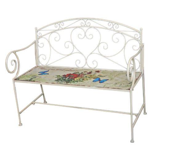 Gartenbank Metall 2-sitzer Floral Mit Blumendekor - Weiß, Basics, Metall (110/92/51cm)