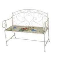 Gartenbank Metall 2-sitzer Floral Mit Blumendekor - Weiß, Basics, Metall (110/92/51cm)