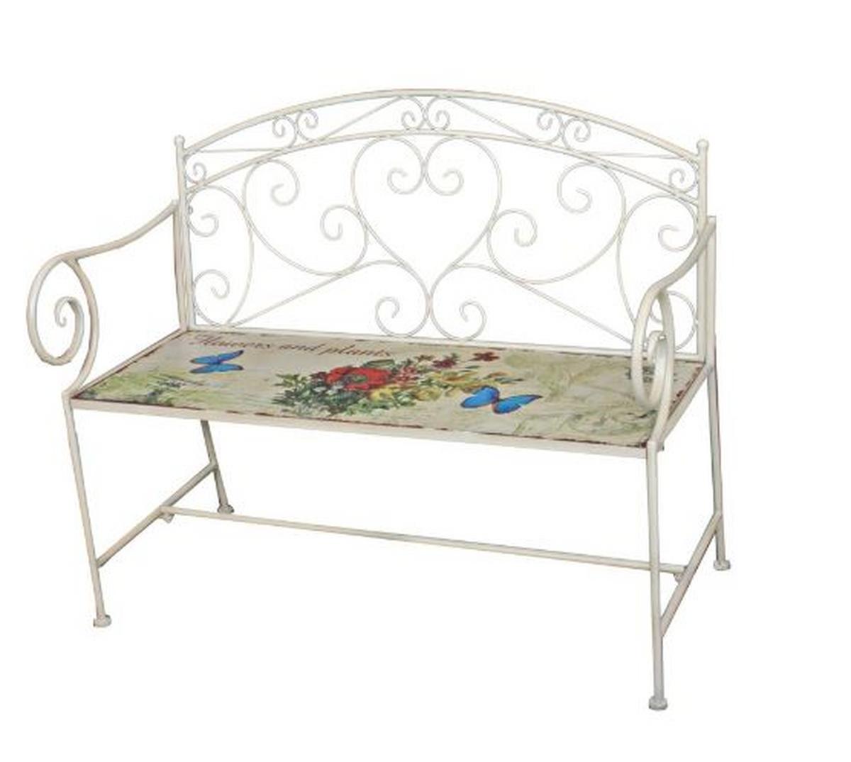 Gartenbank Metall 2-sitzer Floral Mit Blumendekor - Weiß, Basics, Metall (110/92/51cm)