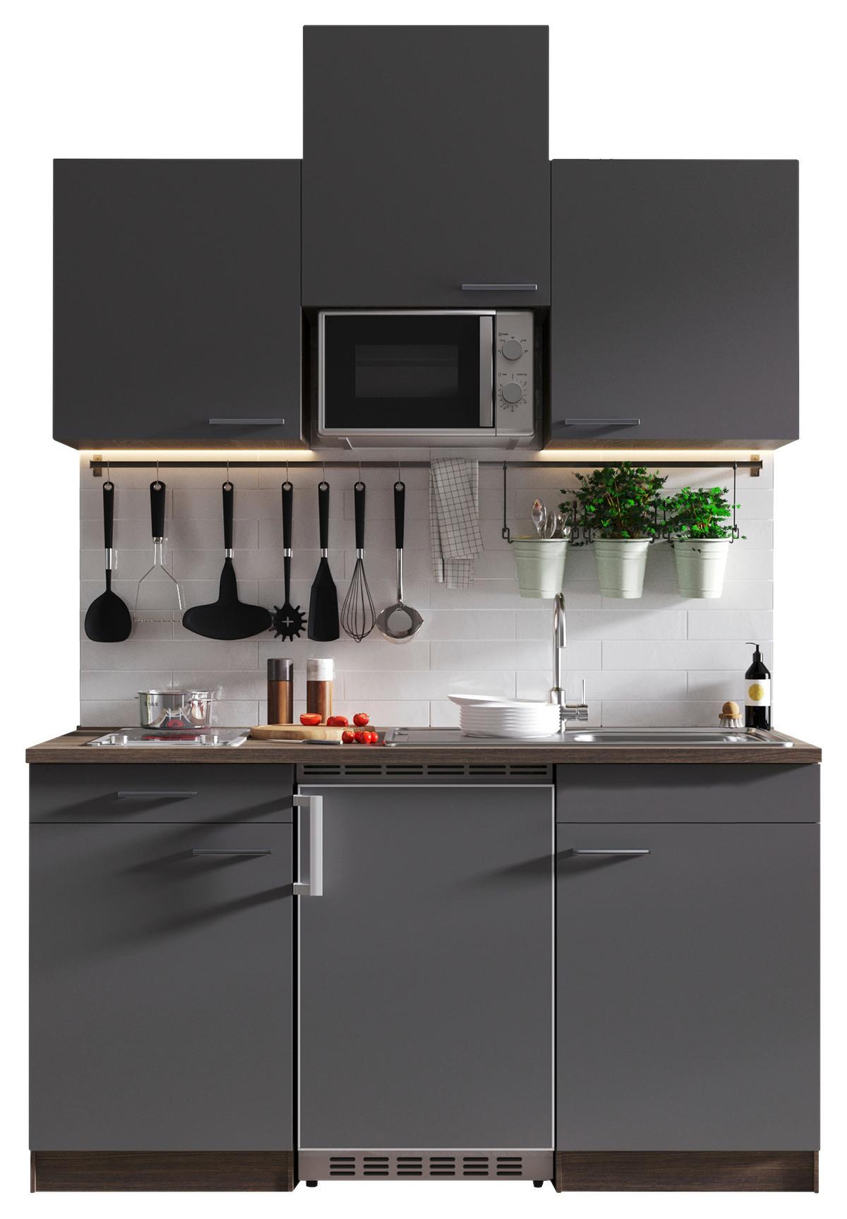 Miniküche Oliver Singleküche 150 Cm - Eichefarben/Grau, Basics, Holzwerkstoff (150cm) - Respekta