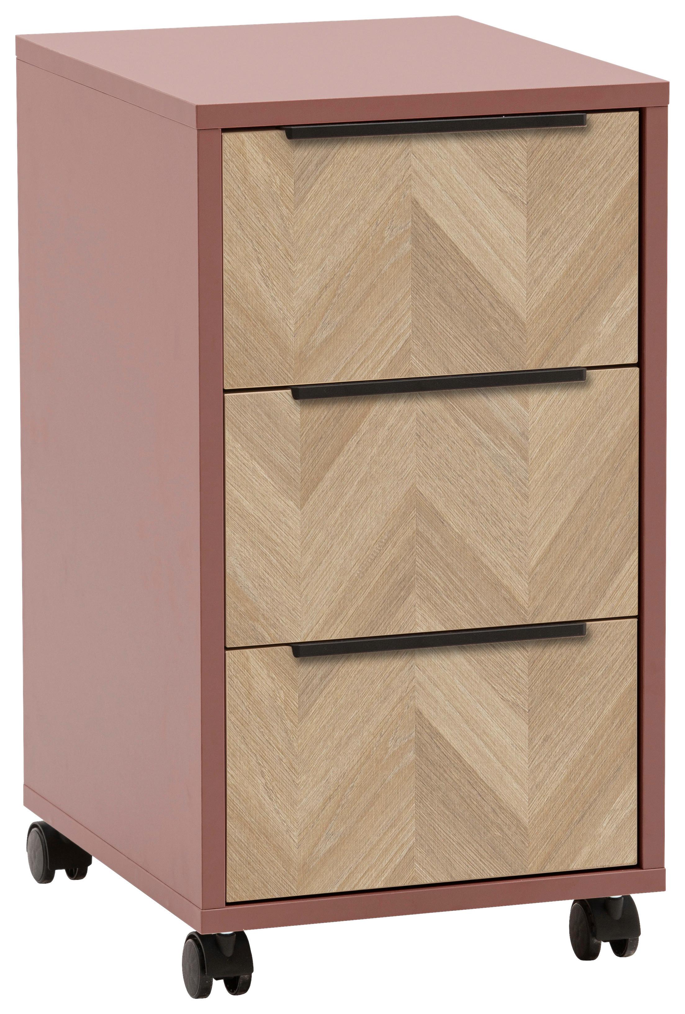 Rollcontainer Piazza Mauve/Eiche B: 32,6cm - Eichefarben/Mauve, Basics, Holzwerkstoff/Kunststoff (32,6/59,7/39,1cm) - MID.YOU