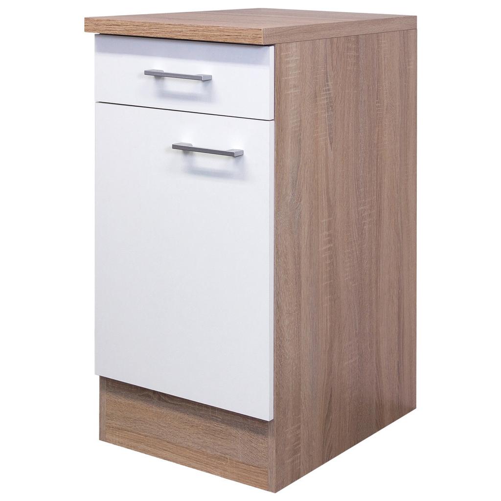 Küchenunterschrank Samoa B: 40 Cm Weiß/eiche Dekor Mit Lade