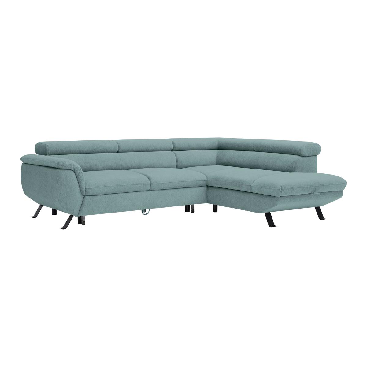 Rohová sedačka RAVEN, pravá, petrolejová - čierna/petrolejová, Modern, kov/textil (257/198cm) - Mömax