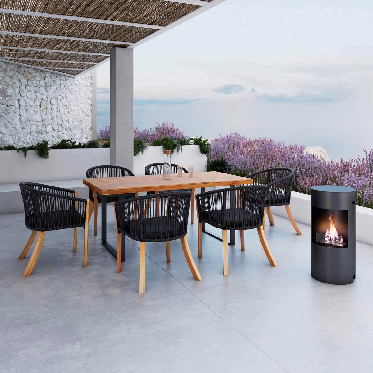 Súprava záhradnho nábytku ALINA - čierna/farba akácie, Modern, kov/drevo (180/77/90cm) - Bessagi Garden