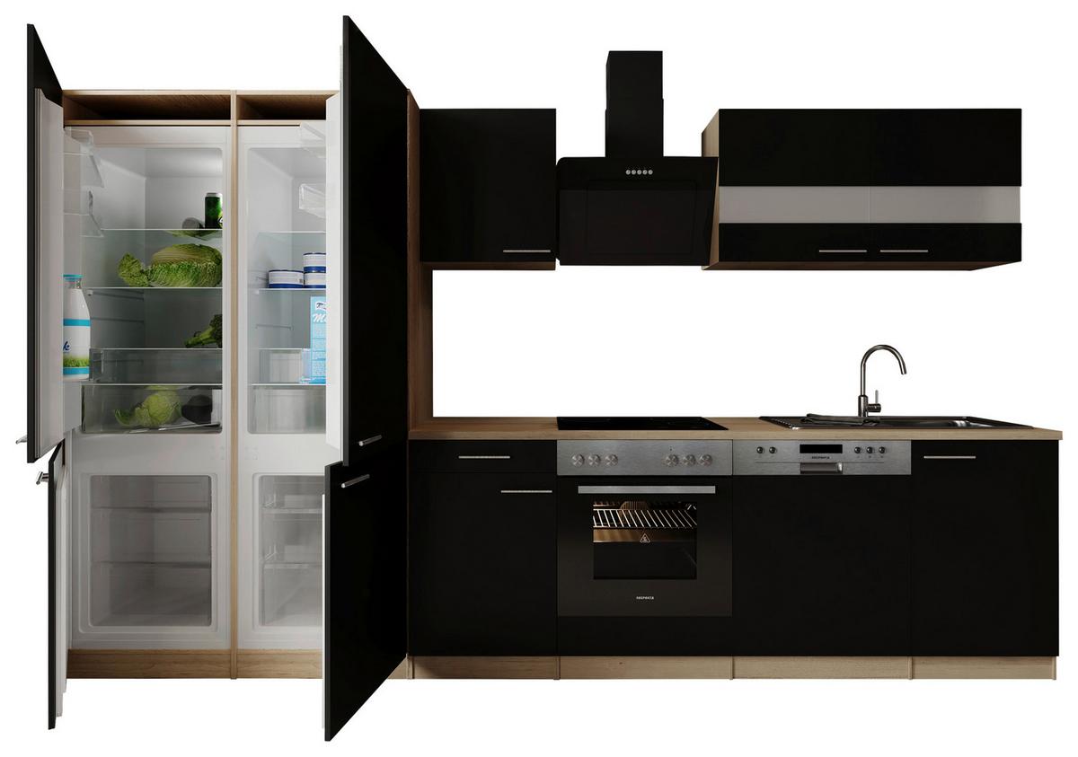 KÜCHENBLOCK Merle, Schwarz B: 340cm - Eichefarben/Schwarz, Trend, Holzwerkstoff (340cm) - Respekta