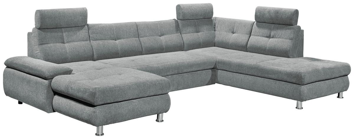 Sedací souprava ALBA U, pravá, šedá, úl.prostor, lůžko - světle šedá, Moderní, textil/plast (177/349/233cm) - MID.YOU