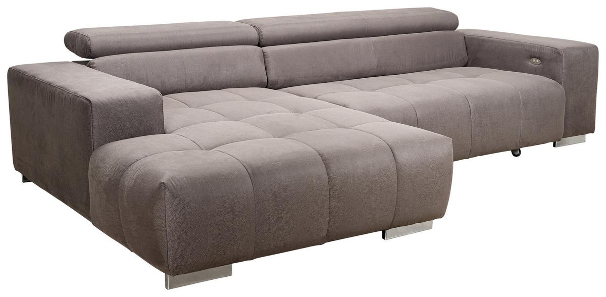 Ecksofa Mit Relaxfunktion Orion Graubraun Mikrofaser - Graubraun/Silberfarben, KONVENTIONELL, Textil (186/307cm) - Livetastic