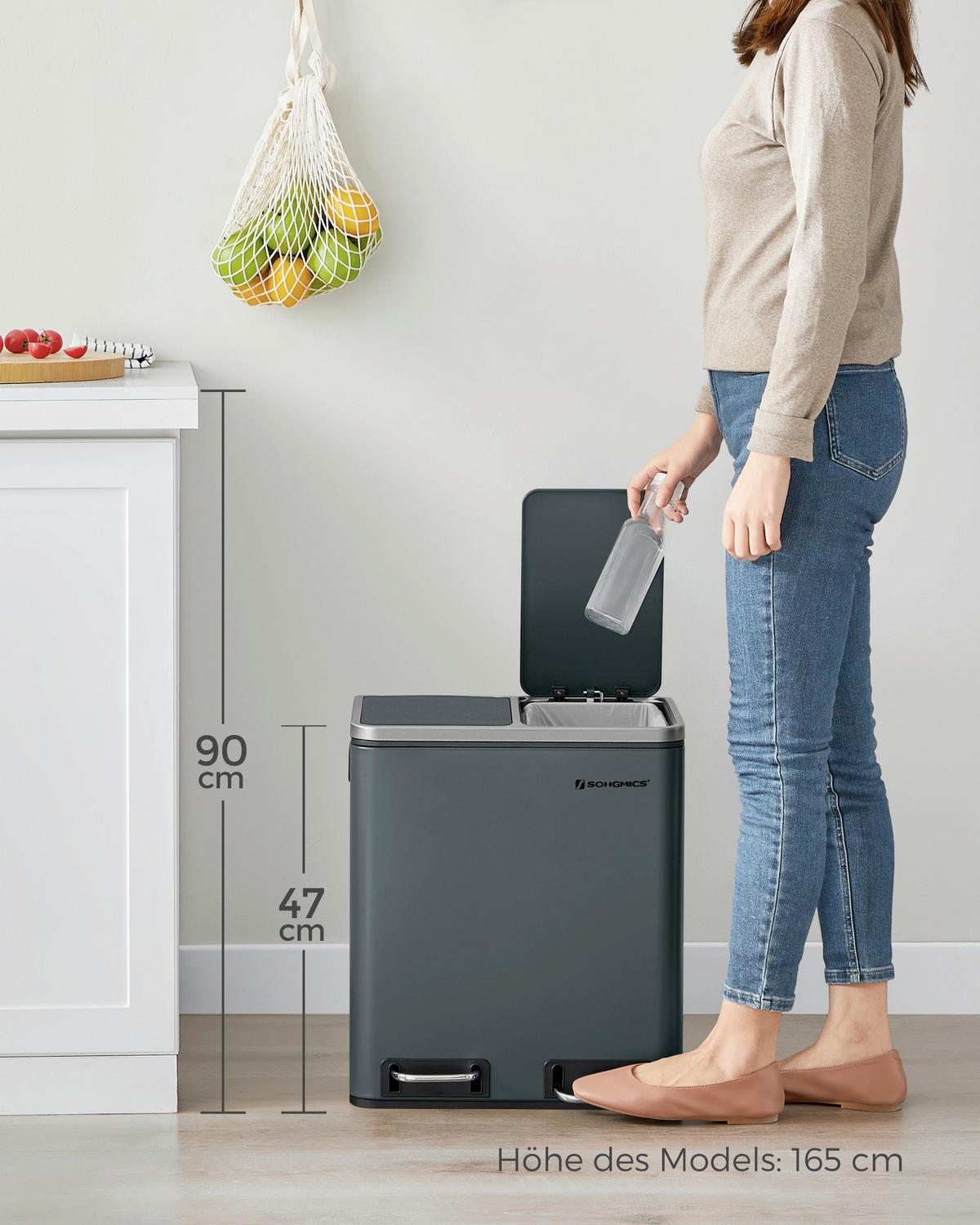 Abfallsammler Schwarz B: 41cm - Schwarz, Basics, Kunststoff/Metall (41/47/31,5cm)