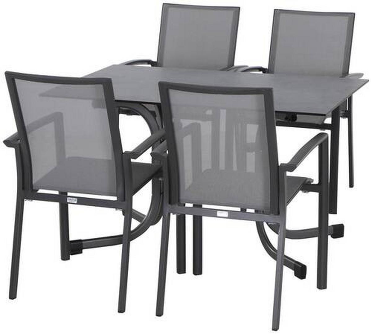 Gartengarnitur Velia 5-Teilig Metall/Textil - Anthrazit/Alufarben, KONVENTIONELL, Keramik/Textil - Siena Garden