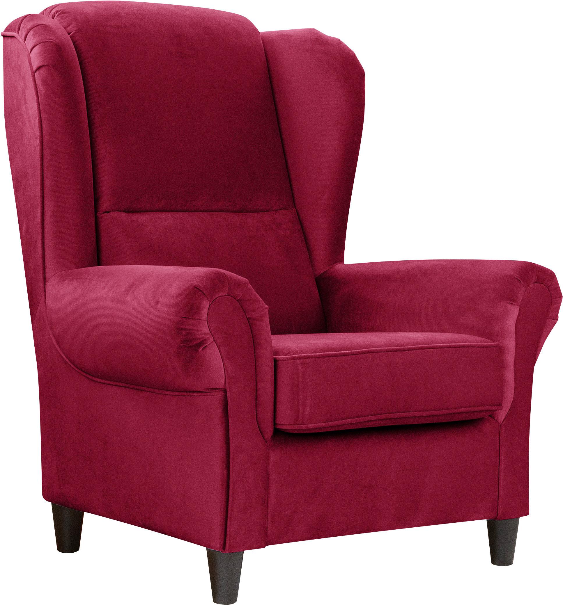 Ohrensessel Baron Bordeaux B: 94 cm - Bordeaux/Schwarz, Design, Textil (94/112/92cm) - MID.YOU