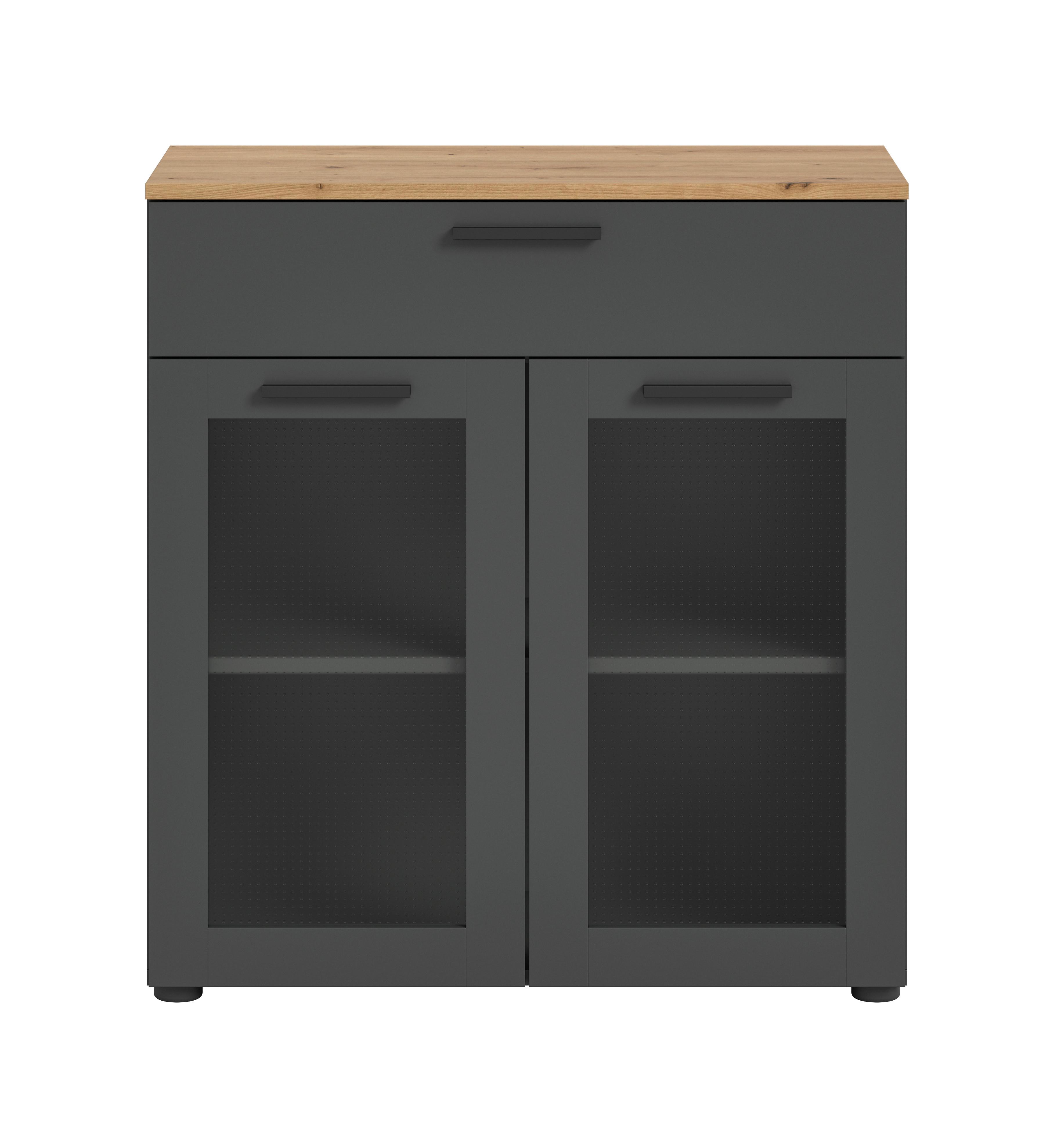 Kommode Niklas Grau/Eiche Dekor B: 78 cm - Schwarz/Eiche Artisan, Design, Glas/Holzwerkstoff (78/84/38cm) - MID.YOU