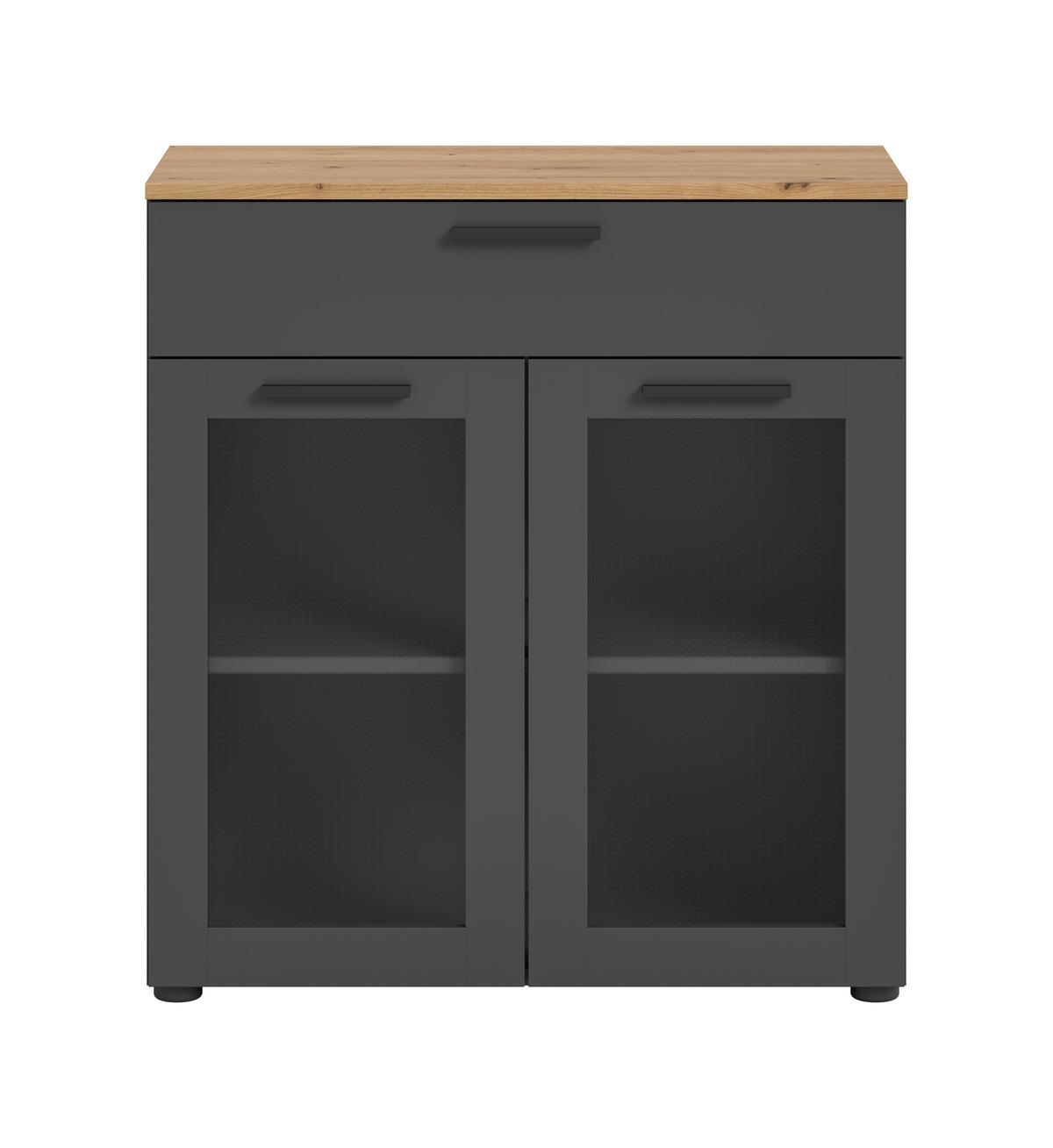 Kommode Niklas Grau/Eiche Dekor B: 78 cm - Schwarz/Eiche Artisan, Design, Glas/Holzwerkstoff (78/84/38cm) - MID.YOU