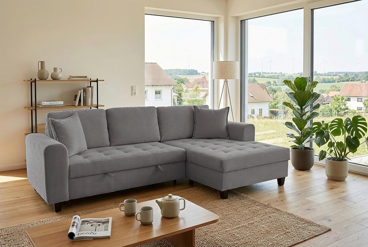 Ecksofa Moritz Grau S: ca. 265x155 cm - Grau, Trend, Textil (265/155cm)